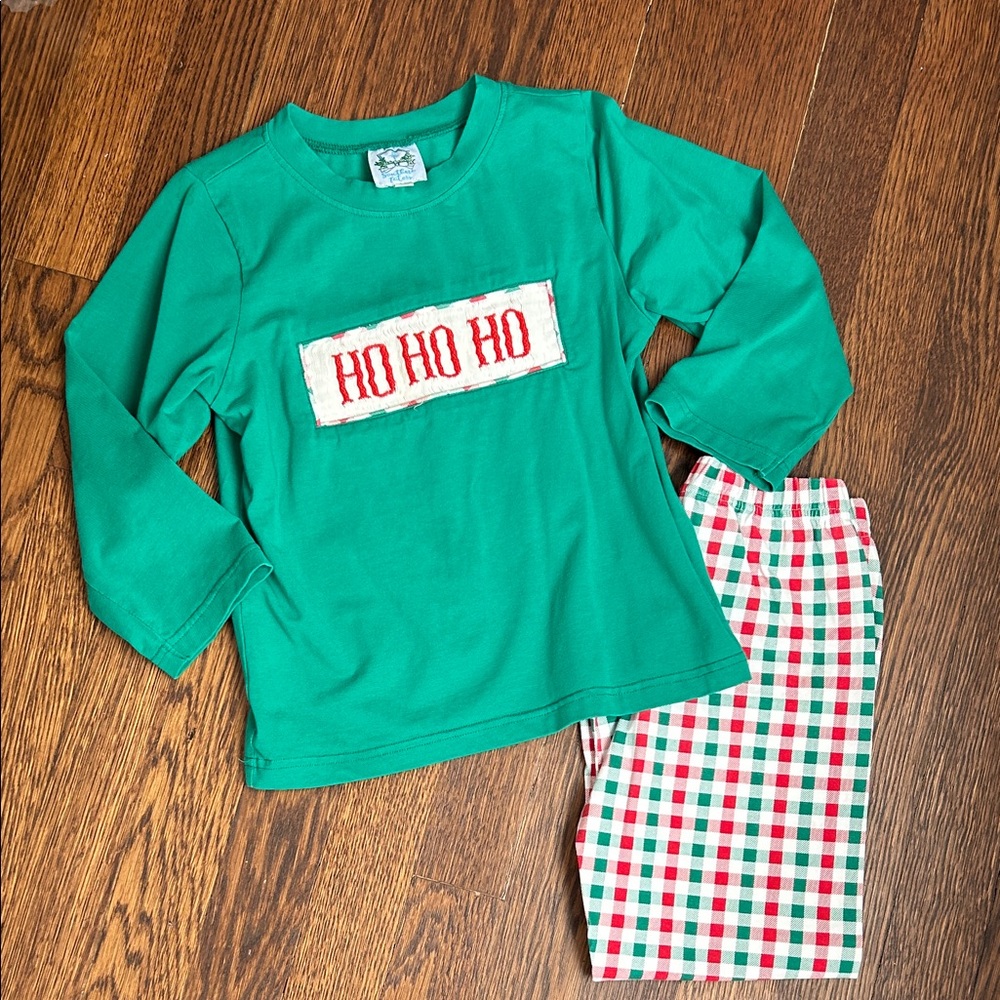 Green 'Ho Ho Ho' Kids Smocked Set